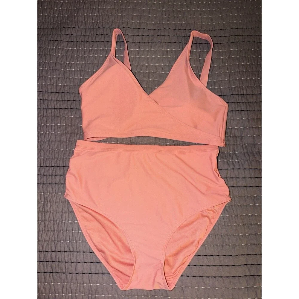 Kindred Bravely Maternity Nursing Crossover Bikini Top High Rise Bottom Set Sz L